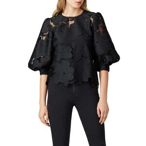Hunter Bell Black Lace Floral Puff Sleeve Top Women Size Small